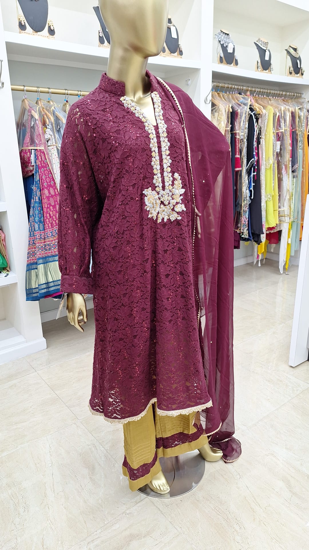 Wine & Gold: Luxe Lace Ensemble