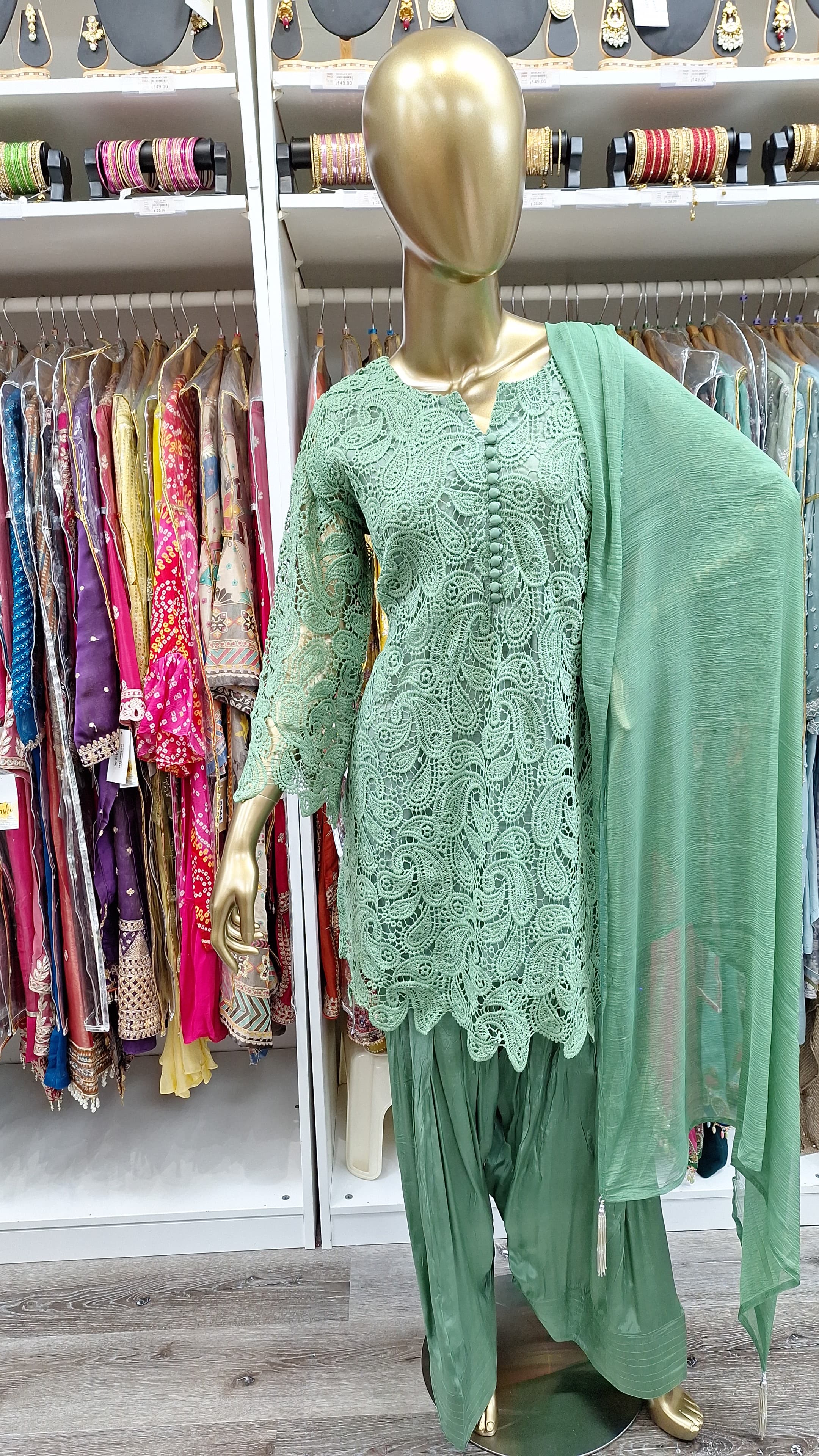 Sage Lace Farshi Co‑ord