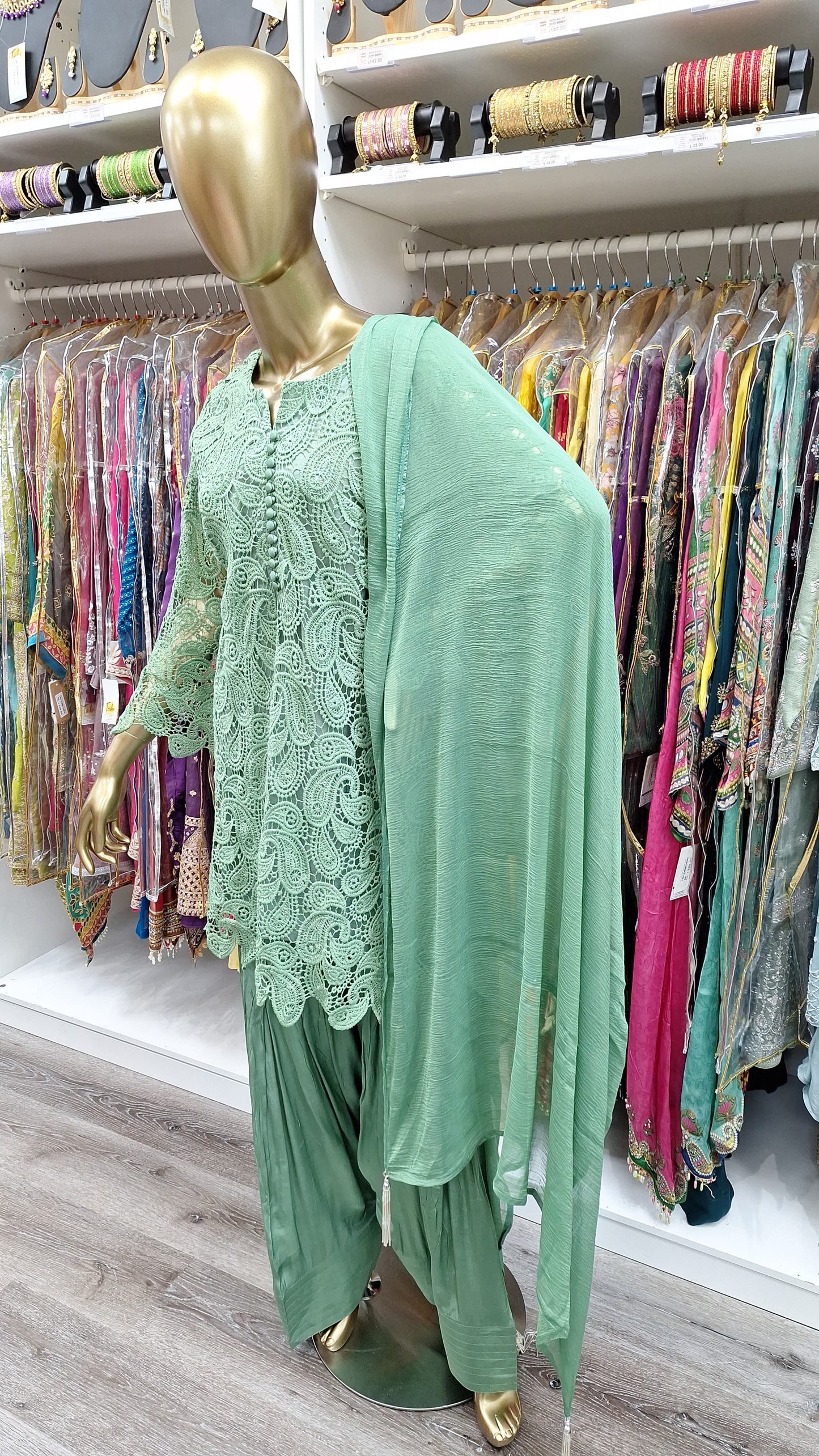 Sage Lace Farshi Co‑ord